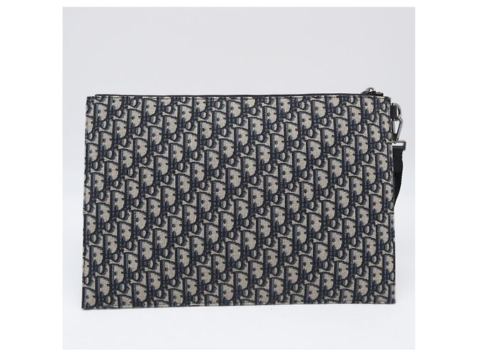 Pochette Clutch Christian Dior Oblique Jacquard A4 Beige Blu navy - vista 2