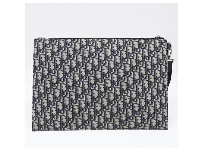 Pochette Clutch Christian Dior Oblique Jacquard A4 Beige Blu navy - vista 4