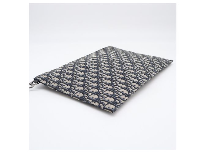 Pochette Clutch Christian Dior Oblique Jacquard A4 Beige Blu navy - vista 5