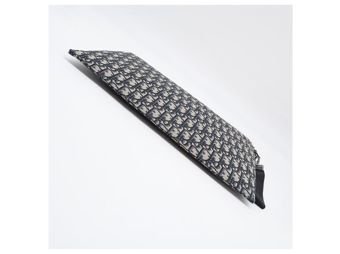 Pochette Clutch Christian Dior Oblique Jacquard A4 Beige Blu navy - vista 7