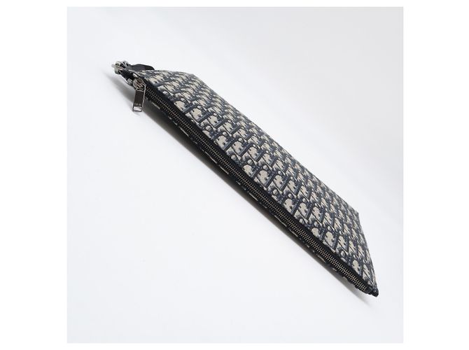 Pochette Clutch Christian Dior Oblique Jacquard A4 Beige Blu navy - vista 8