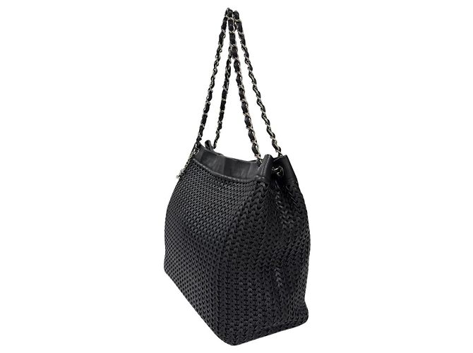 Borsa Tote Chanel in pelle di vitello martellata nera Nero - vista 2