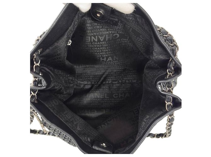 Borsa Tote Chanel in pelle di vitello martellata nera Nero - vista 5