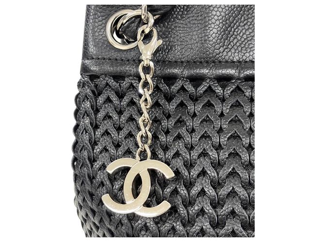 Borsa Tote Chanel in pelle di vitello martellata nera Nero - vista 8
