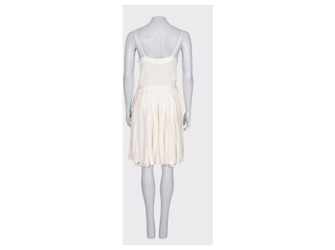 Chanel Ivory Silk Pleated Dress White - view 2