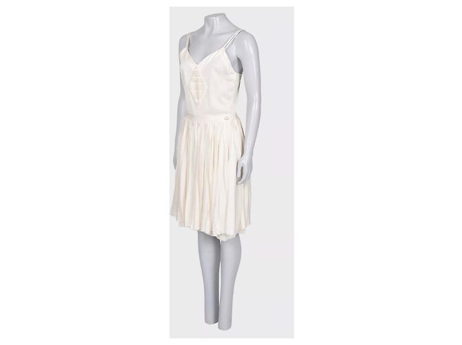 Chanel Ivory Silk Pleated Dress White - view 3