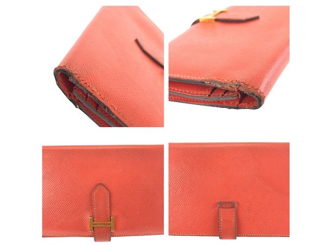 Portefeuille long Hermès Bearn Soufflé en Orange - vue 6