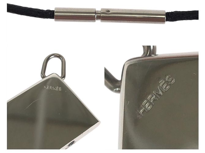 Hermès Collana in pelle e metallo argento e nero con simbolo Hermes - vista 4