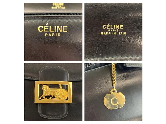 Céline Celine Vintage Carriage Hardware Schultertasche aus schwarzem Leder - Ansicht 3