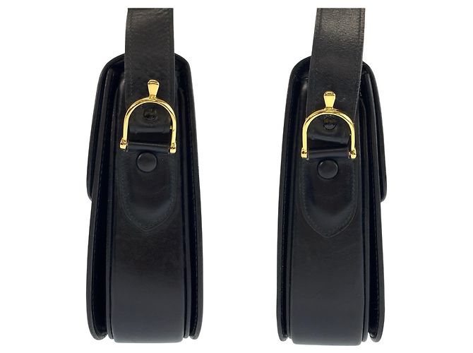Céline Celine Vintage Carriage Hardware Schultertasche aus schwarzem Leder - Ansicht 8