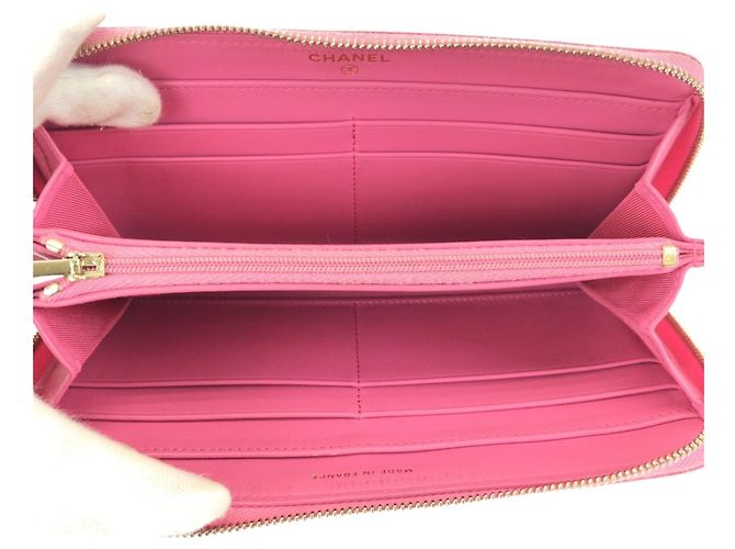 Cartera larga de piel de becerro granulada rosa Chanel - vista 8