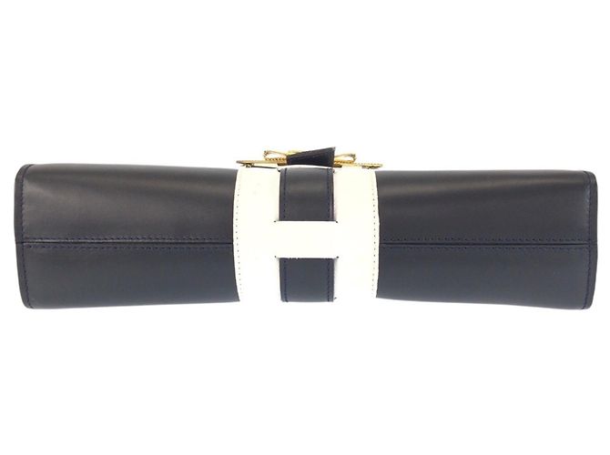 Céline Celine Vintage Logo Ribbon Hardware Schultertasche Weiß Marineblau - Ansicht 10