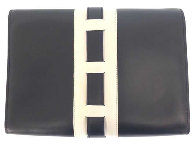 Céline Celine Vintage Logo Ribbon Hardware Schultertasche Weiß Marineblau - Ansicht 2