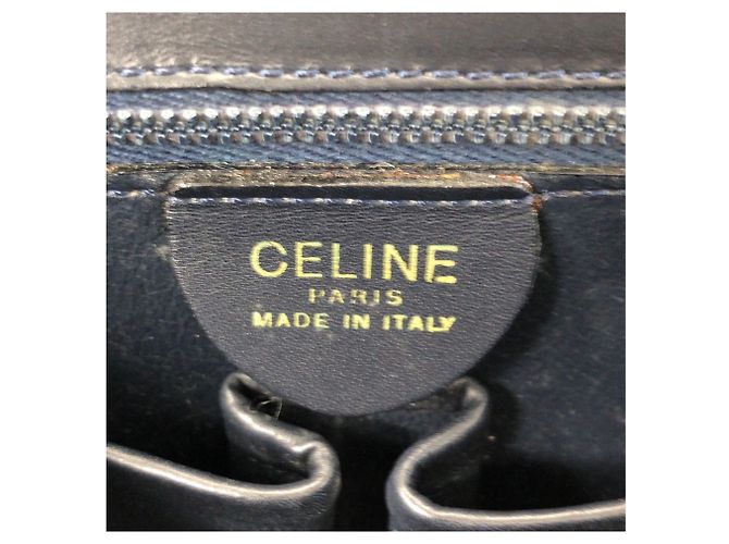 Céline Celine Vintage Logo Ribbon Hardware Schultertasche Weiß Marineblau - Ansicht 4