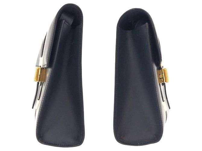 Céline Celine Vintage Logo Ribbon Hardware Schultertasche Weiß Marineblau - Ansicht 8