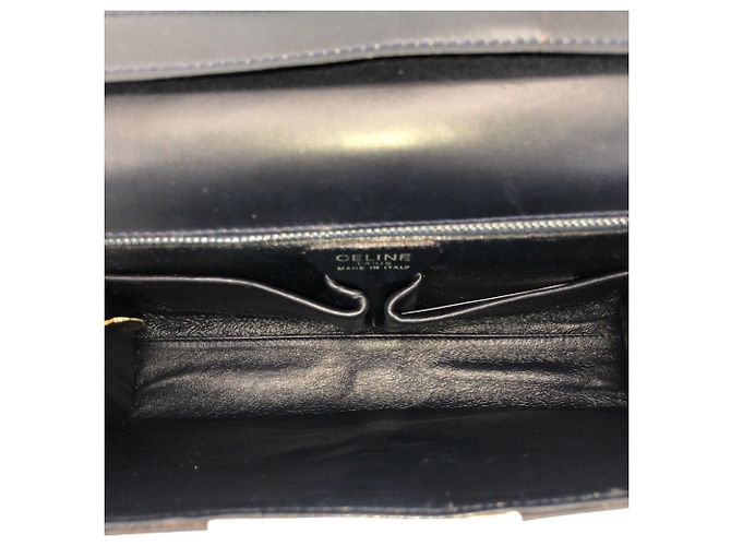 Céline Celine Vintage Logo Ribbon Hardware Schultertasche Weiß Marineblau - Ansicht 9