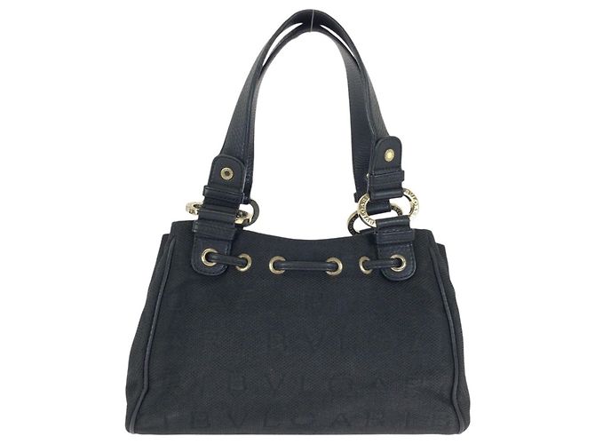 Bulgari Borsa a mano in pelle e tela nera Logomania Bvlgari Nero - vista 2