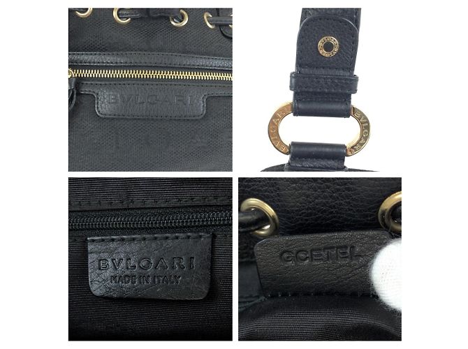 Bulgari Borsa a mano in pelle e tela nera Logomania Bvlgari Nero - vista 4