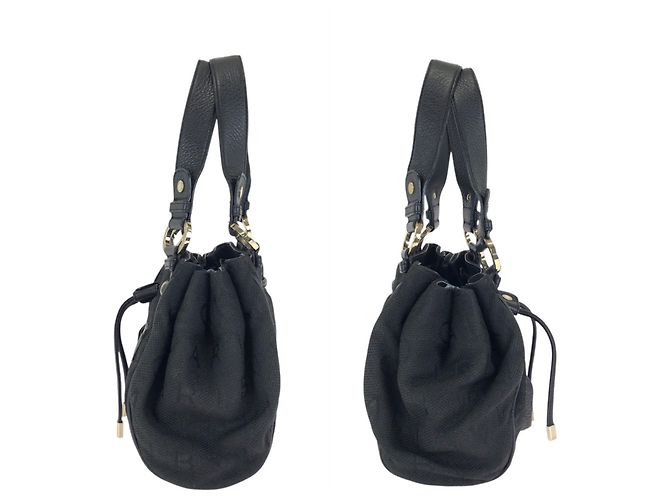 Bulgari Borsa a mano in pelle e tela nera Logomania Bvlgari Nero - vista 7