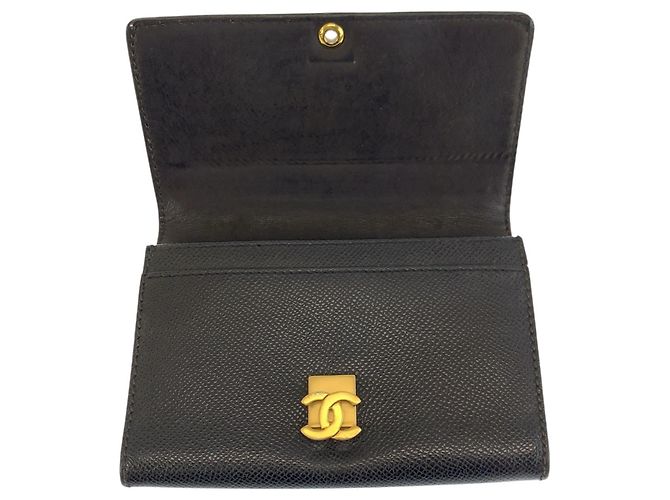 Chanel Coco Mark Black Leather Folding Wallet - view 4