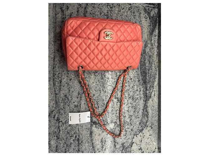 Borsa Chanel Classic Flap Medium Corallo in agnello - vista 5