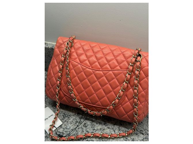 Borsa Chanel Classic Flap Medium Corallo in agnello - vista 7