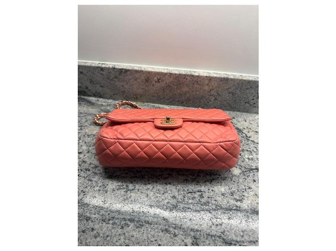Borsa Chanel Classic Flap Medium Corallo in agnello - vista 8