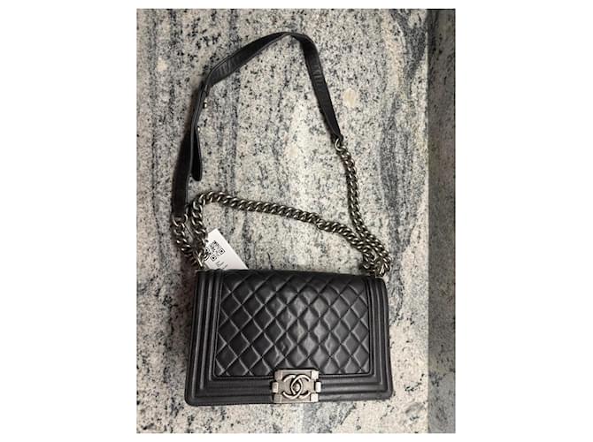 Chanel Borsa Boy Medium Nera Pelle Agnello Nero - vista 5