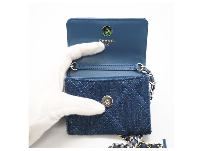 Mini pochette a catena in denim Chanel 19 Blu - vista 10