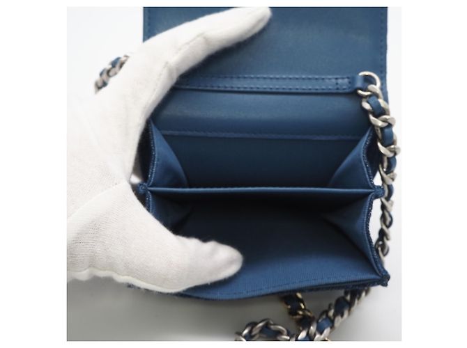 Mini pochette a catena in denim Chanel 19 Blu - vista 11