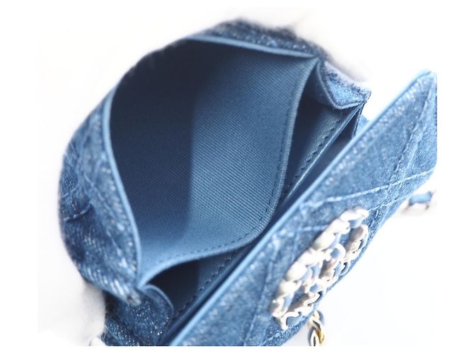 Mini pochette a catena in denim Chanel 19 Blu - vista 12