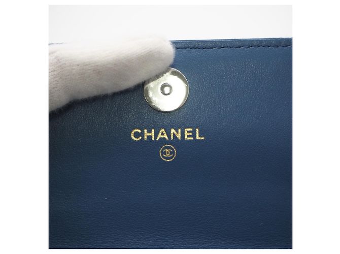 Mini pochette a catena in denim Chanel 19 Blu - vista 13