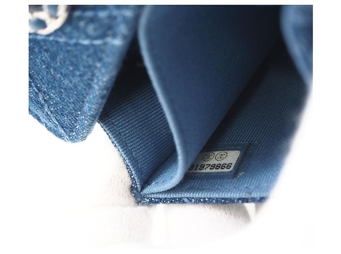 Mini pochette a catena in denim Chanel 19 Blu - vista 14