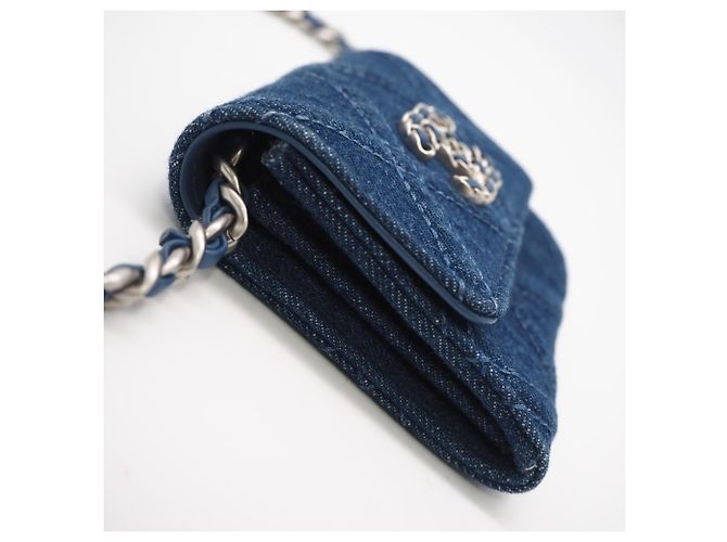 Mini pochette a catena in denim Chanel 19 Blu - vista 6