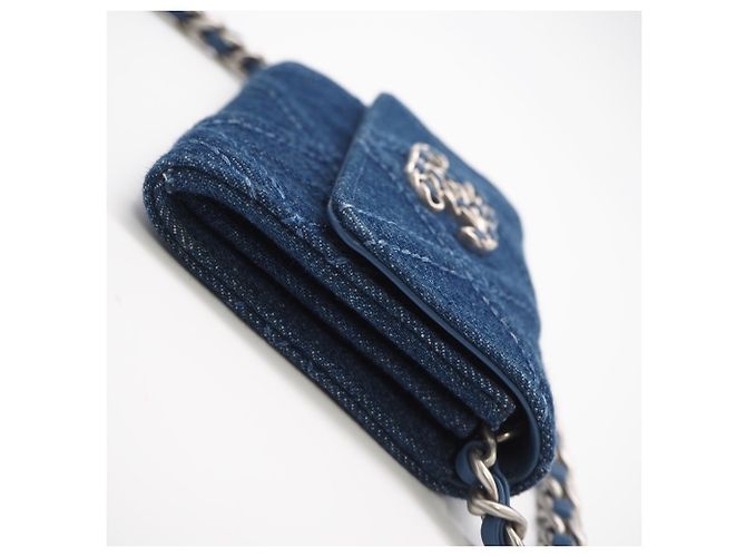 Mini pochette a catena in denim Chanel 19 Blu - vista 7