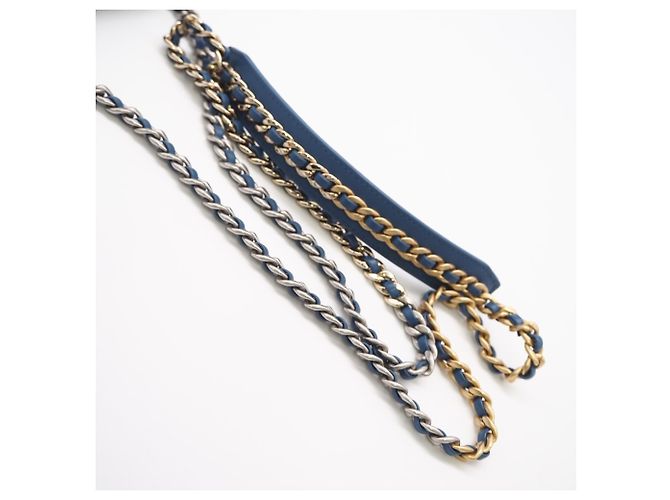 Mini pochette a catena in denim Chanel 19 Blu - vista 8