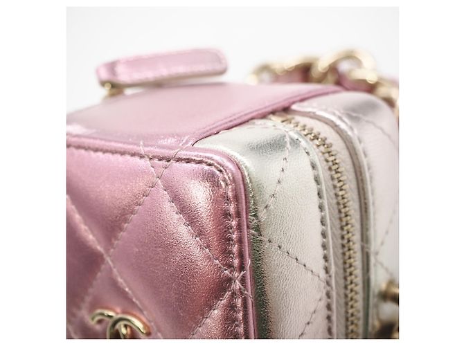 CHANEL Matelassé Punk Cube Chain Mini Shoulder Bag Argento Rosa - vista 11