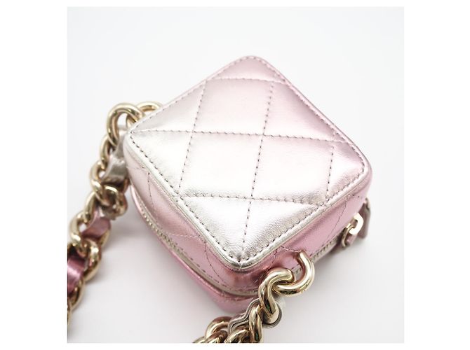 CHANEL Matelassé Punk Cube Chain Mini Shoulder Bag Argento Rosa - vista 2