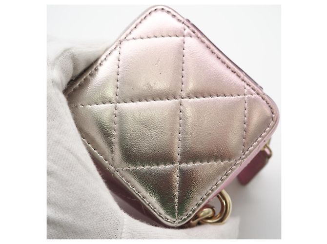 CHANEL Matelassé Punk Cube Chain Mini Shoulder Bag Argento Rosa - vista 3