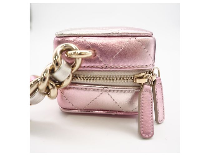 CHANEL Matelassé Punk Cube Chain Mini Shoulder Bag Argento Rosa - vista 5
