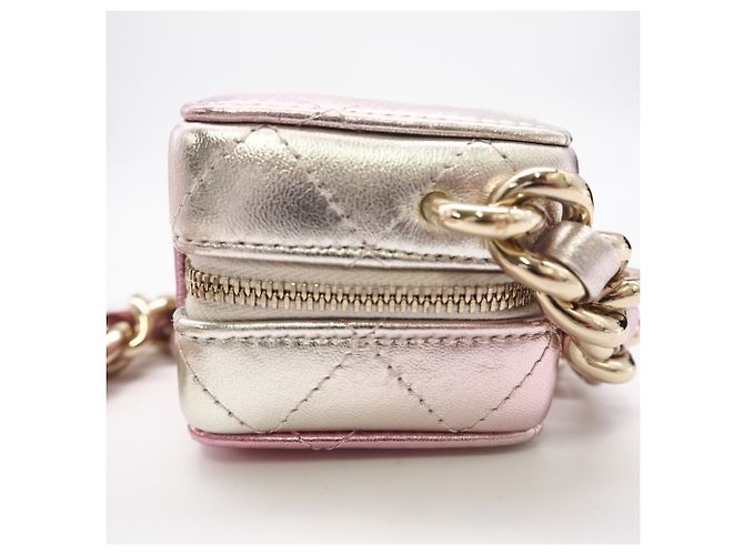 CHANEL Matelassé Punk Cube Chain Mini Shoulder Bag Argento Rosa - vista 6