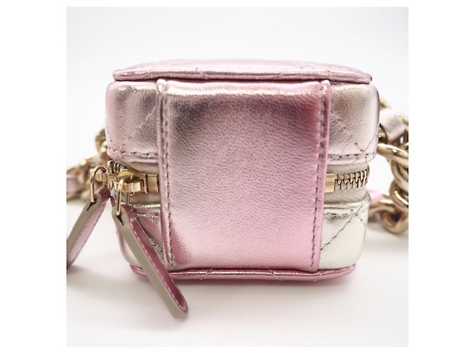 CHANEL Matelassé Punk Cube Chain Mini Shoulder Bag Argento Rosa - vista 7