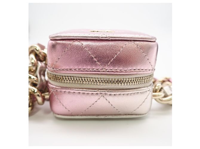CHANEL Matelassé Punk Cube Chain Mini Shoulder Bag Argento Rosa - vista 8