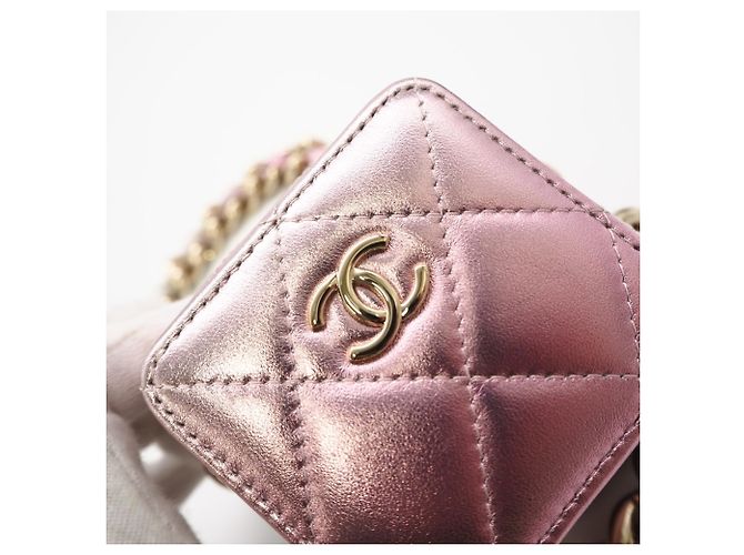 CHANEL Matelassé Punk Cube Chain Mini Shoulder Bag Argento Rosa - vista 9