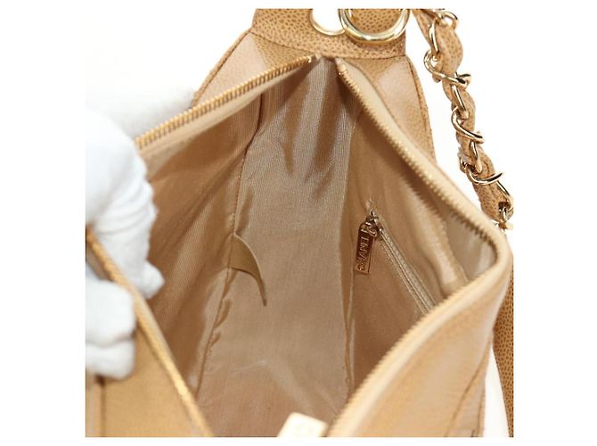 CHANEL Matelasse Chain Shoulder Bag Caviar Skin Beige Gold CC Auth 189729SV D'oro - vista 18