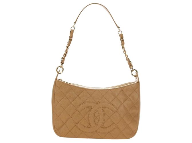 CHANEL Matelasse Chain Shoulder Bag Caviar Skin Beige Gold CC Auth 189729SV D'oro - vista 2