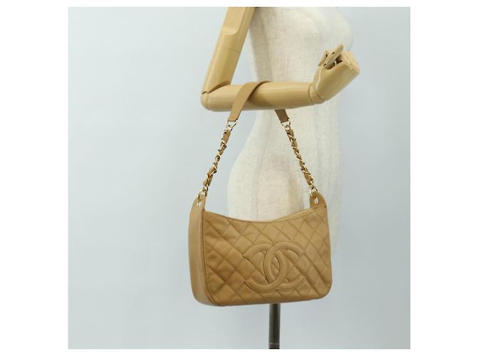 CHANEL Matelasse Chain Shoulder Bag Caviar Skin Beige Gold CC Auth 189729SV D'oro - vista 23