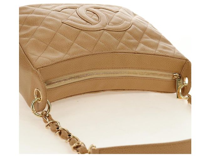 CHANEL Matelasse Chain Shoulder Bag Caviar Skin Beige Gold CC Auth 189729SV D'oro - vista 6