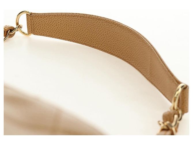 CHANEL Matelasse Chain Shoulder Bag Caviar Skin Beige Gold CC Auth 189729SV D'oro - vista 8