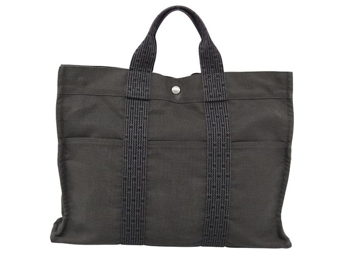 Hermès Borsa HERMES Her LineMM in tela Grigio Argento Auth 190781 Marrone - vista 2